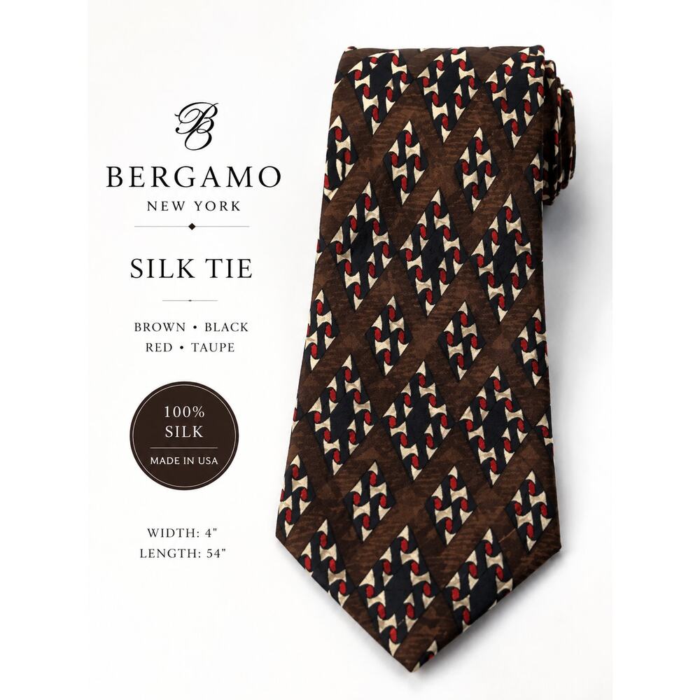 Z INC Silk Tie Men's Business Career Professional Formal Brown Diamond Pattern